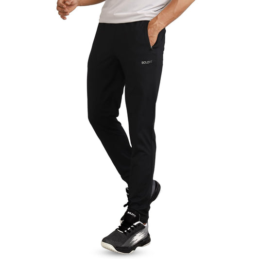 Boldfit Track Pant for Men Slim Fit Mid Rise Joggers for Men for Running,Gym Sports Lower for Men & Boys Summer Track Pants for Men Multipurpose Mens Lower Activewear Trousers,Night Pants-Black L