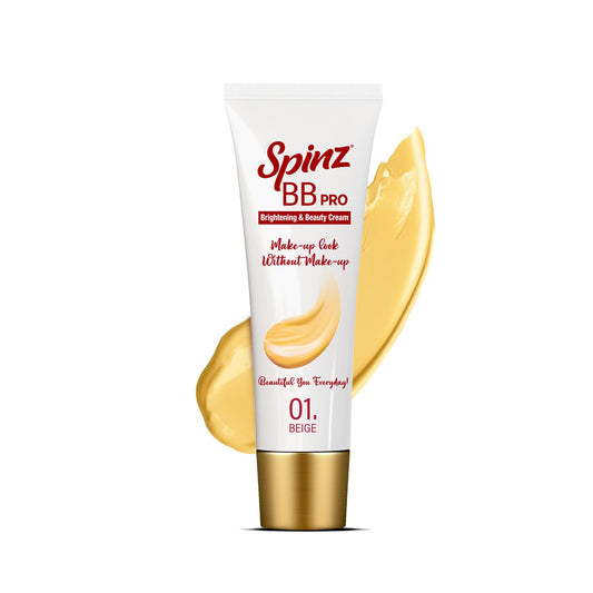 Spinz BB Pro Brightening and Beauty Fairness Cream (Beige 01) – Silky Smooth Formula, Soft & Smooth Skin, Covers Dark Spots – 29g | Makeup Look Without Makeup