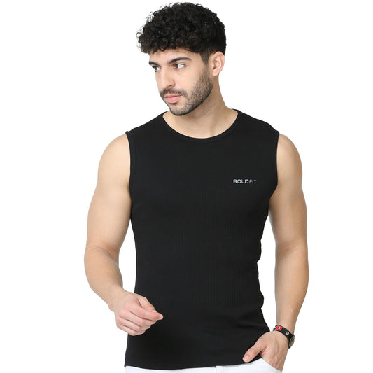 Boldfit Cotton Vest for Men Regular Fit Sleeveless Tshirt Breathable Sando Gym Lightweight T Shirt Comfortable Wear Vests L Black