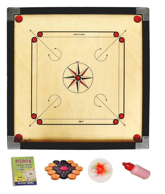 WRF Superior Matte Finish Practice Carrom Board for Serious Professional Practice with Coins Striker and Powder Black New(32inch Carrom LM-01)