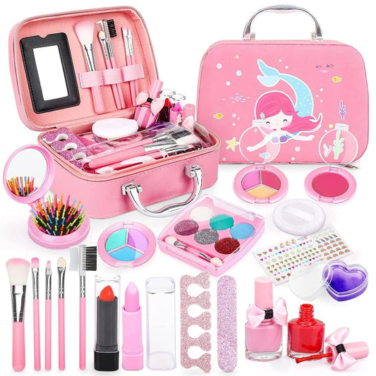 Kidology Kids Makeup Kit for Girl, Unicorn Toys for Girl Real Washable Makeup Girls Princess Play Make Up Toys, Makeup Set for Age 3+ Year Old Christmas & Birthday Gift (Mermaid Suit Case Makeup Set)