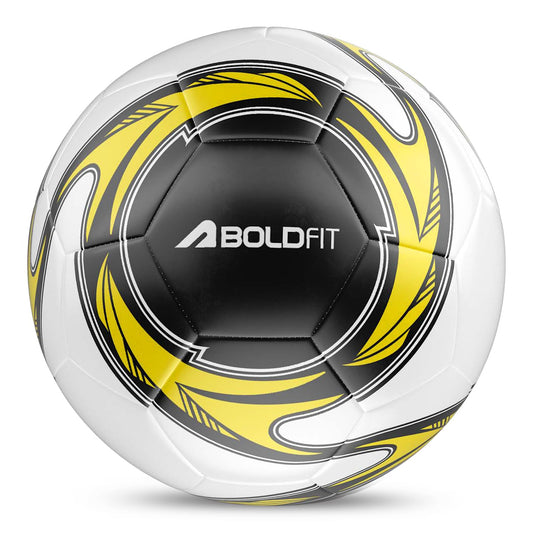 Boldfit Football Practise Foot Ball Training Football Size 5 Original for All Ages Group PVC Stitched Standard Sports Foot Ball for Ground, Grass, Turf, Outdoor Waterprooof - Yellow Black Size 5