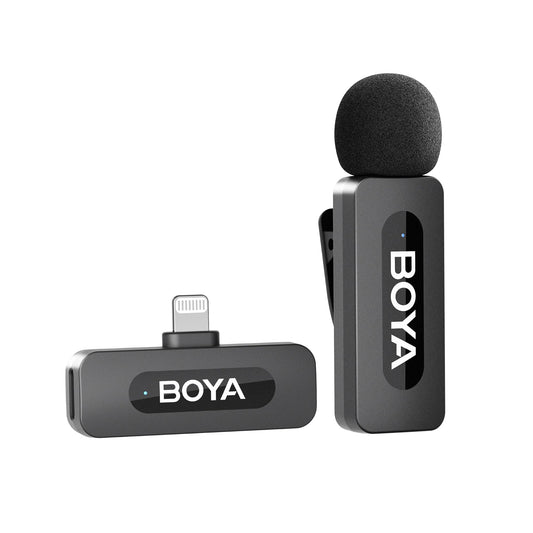 BOYA by-V1 Wireless Lavalier Microphone for iPhone, Mini Microphone, 2.4GHz Plug Play Clip-On Mic with Noise Cancelling for Vlogging Video Podcast Interview YouTube Recording