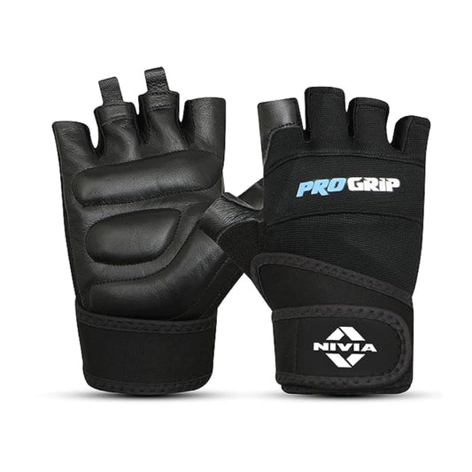 Nivia Pro Grip Leather Gym Gloves, Black, Large