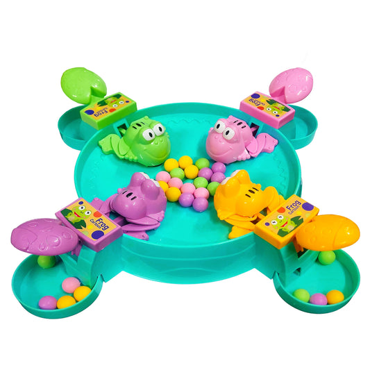 VGRASSP Hungry Frogs Eating Beans - Feeding Board Game Toy for Kids with 32 Beads - Fun Game, Press The Handle and Make Hungry Frogs Swallow Beads - Color As Per Stock (4 Player)