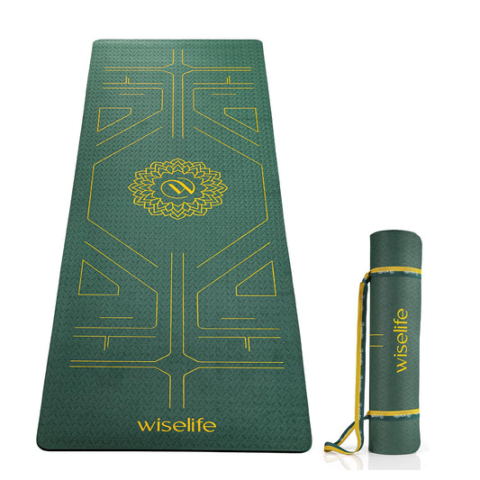 Wiselife Tru Alignment Yoga Mat + Sleek Yoga Strap For Men And Women (Probalance Tpe Material 6Mm Extra Thick Extra Long Extra Wide) (Emerald), Green